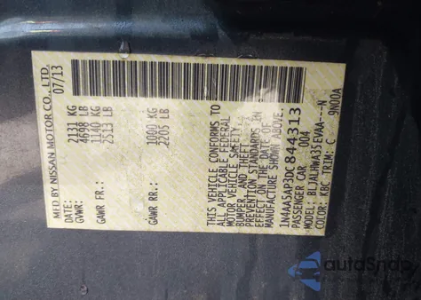 2013 Nissan Maxima 3.5 Sv from USA, damaged, VIN 1N4AA5AP3DC844313